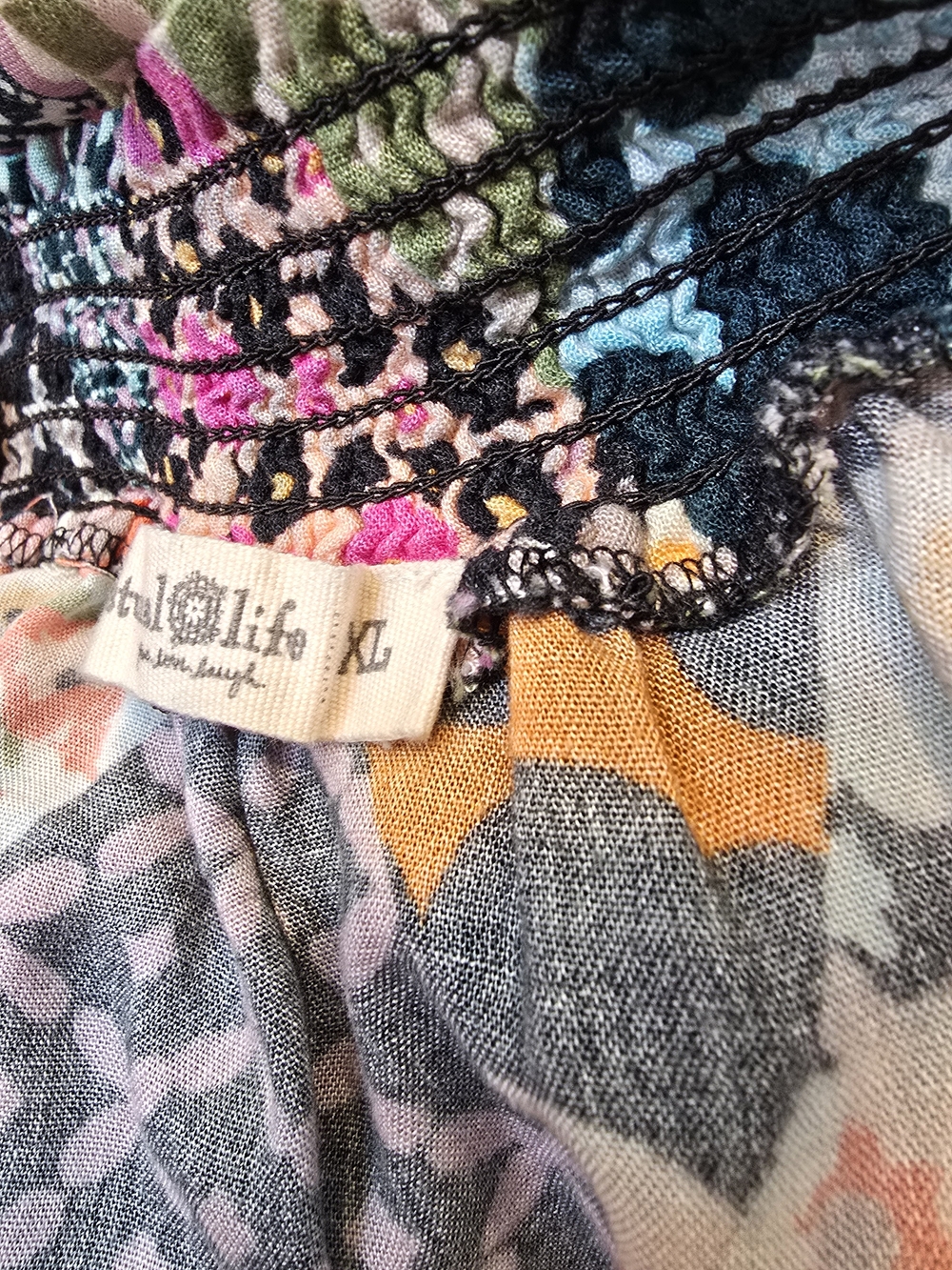 NATURAL LIFE Patchwork Floral Maxi Skirt - Pink, Orange, Green, Black, Purple - Picture 3 of 3